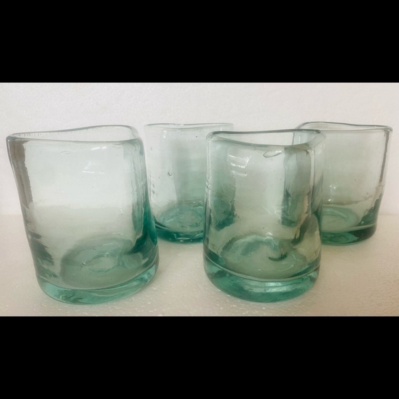 Handblown Bubble Thick Tri-Angle Shaped Drinking Glasses Set Of 4 - Picture 6 of 6